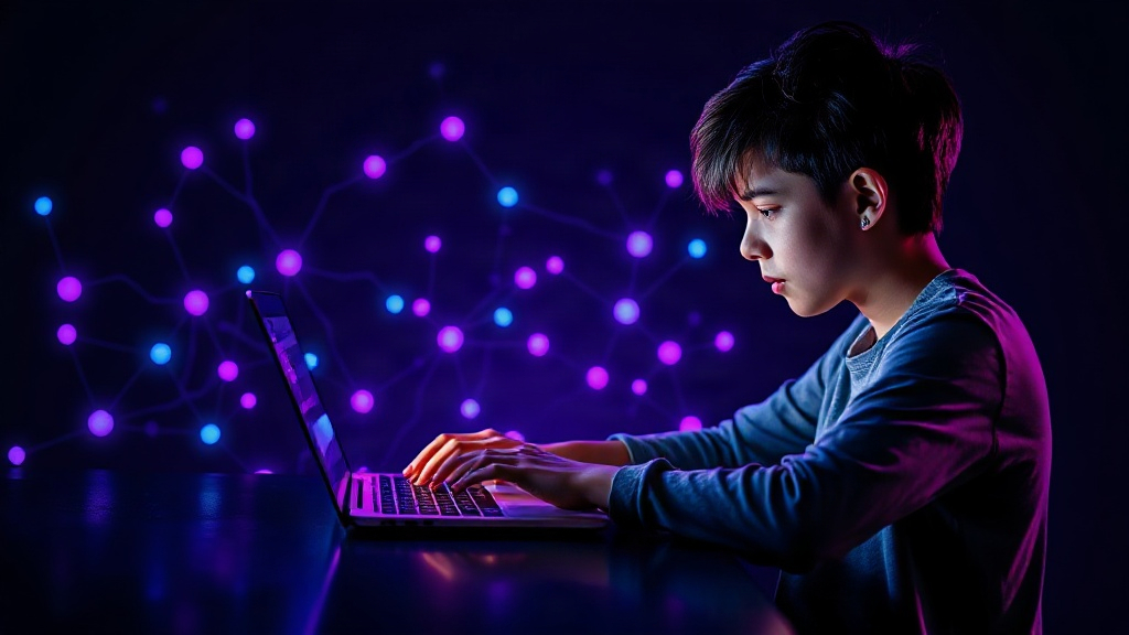 Student interacting with an AI-powered learning platform on a laptop