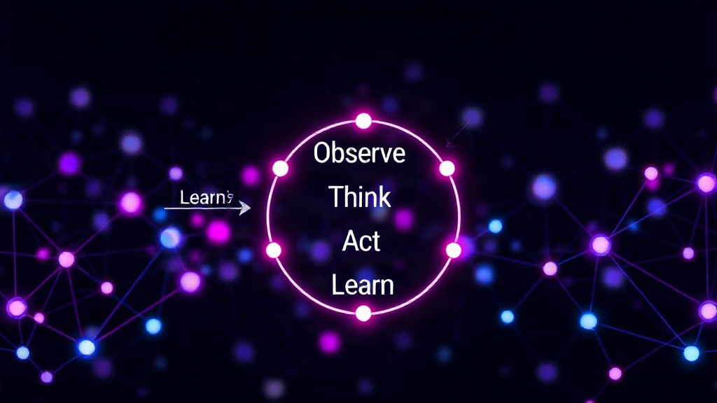 Diagram illustrating the core loop of an AI agent: Observe, Think, Act, Learn