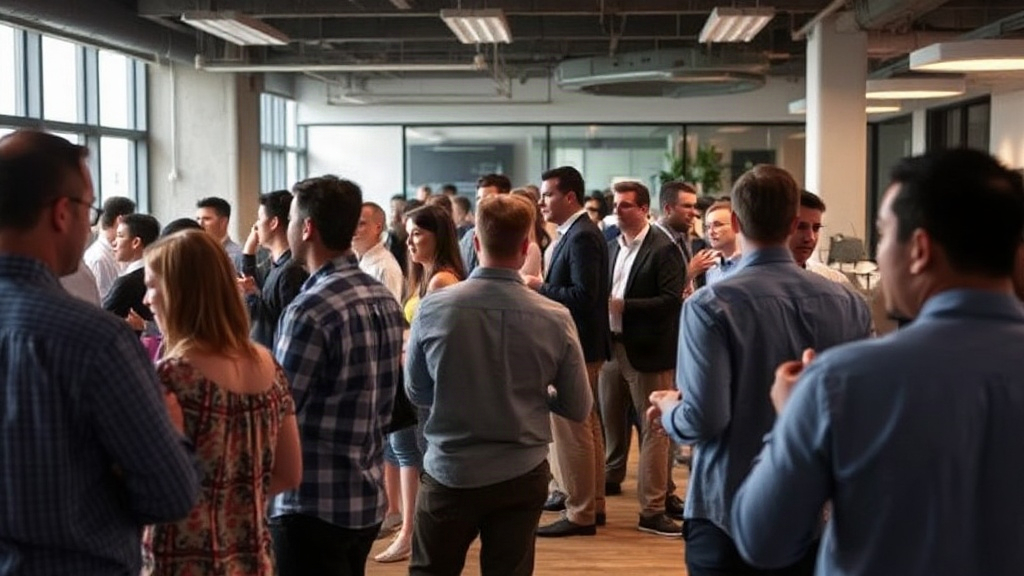 Attendees mingling at a high-profile AI industry networking event in San Francisco