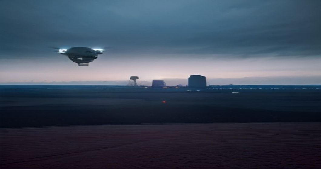 HSI drone equipped with surveillance technology over a rural Texas landscape