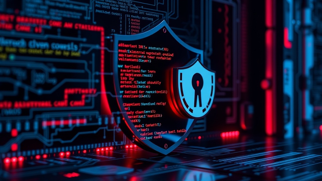 Conceptual graphic illustrating AI analyzing complex code for security vulnerabilities