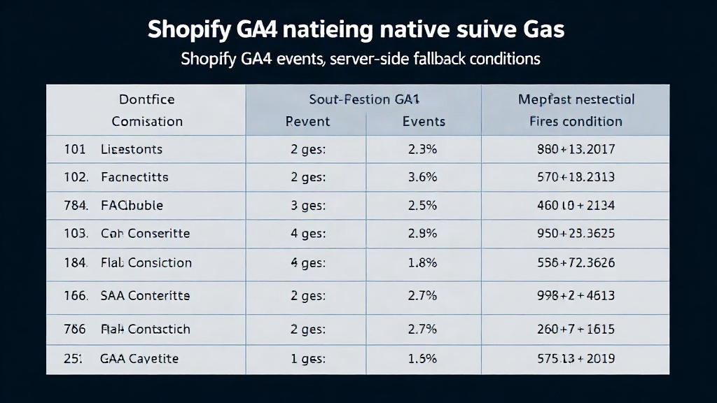 Table showing Shopify native GA4 events and their firing conditions