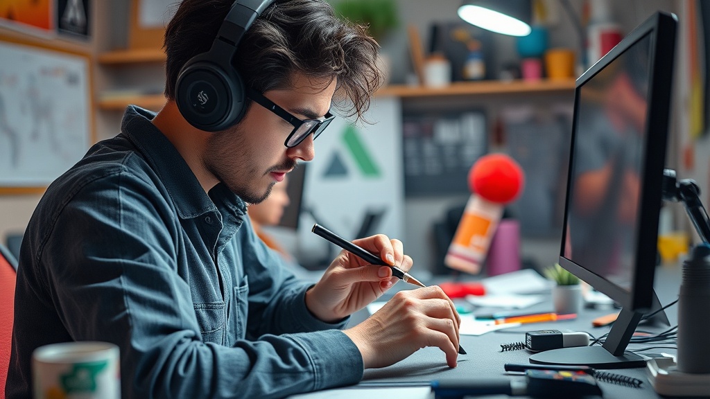 Environmental artist meticulously detailing a 3D game asset