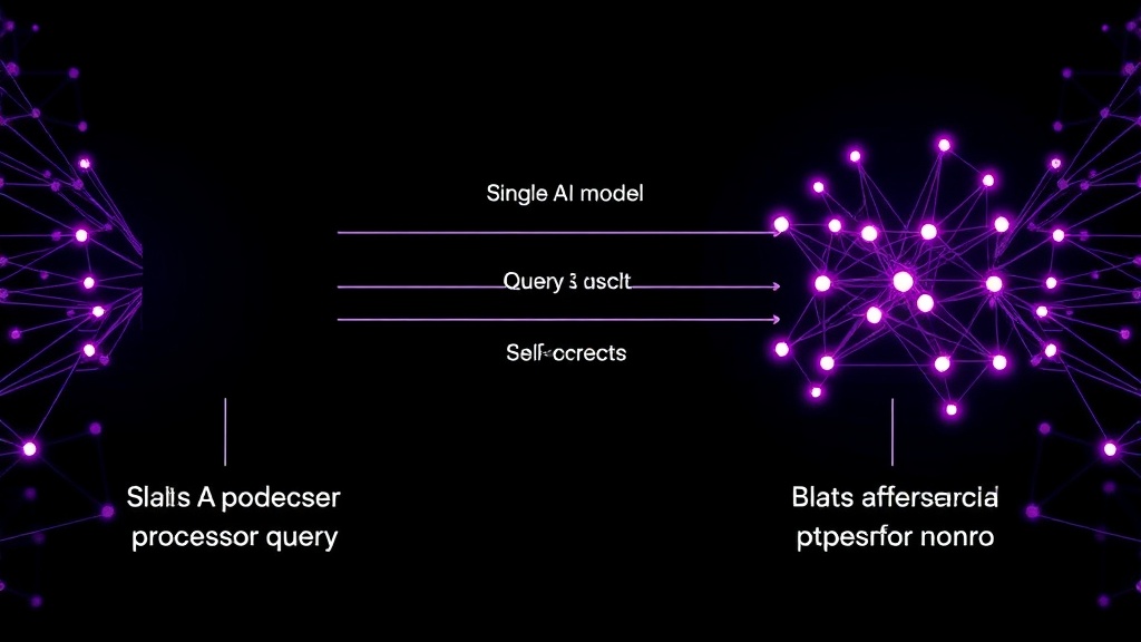 Diagram illustrating a single AI model processing a query and self-correcting versus two adversarial AI models debating a query.