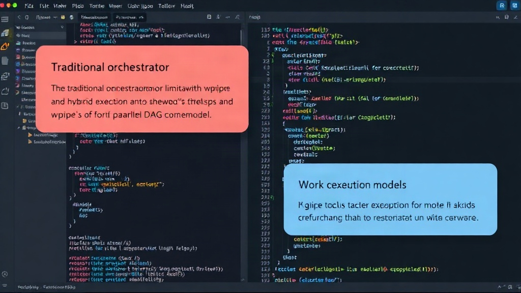 Diagram comparing traditional orchestrator limitations with wpipe's hybrid execution model