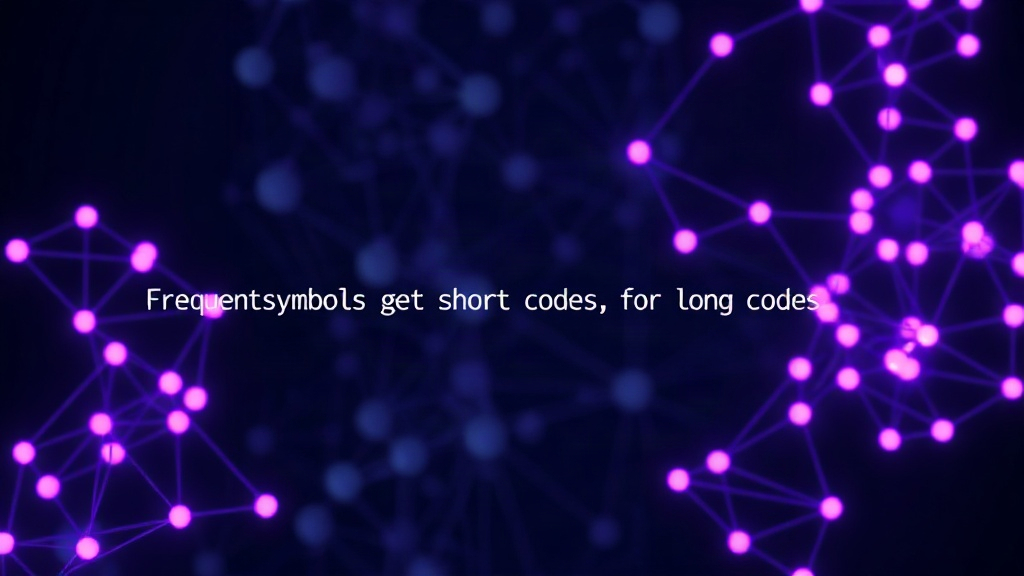 Diagram illustrating Huffman coding: frequent symbols get short codes, infrequent symbols get long codes.