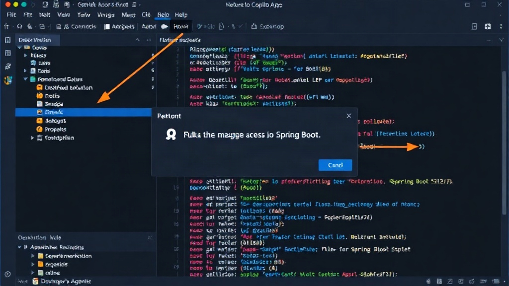 GitHub Copilot App interface showing a natural language prompt for running a Spring Boot application