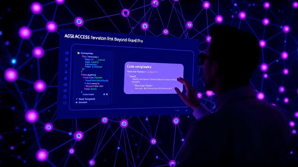 A developer interacting with a complex AI interface, displaying conversational prompts and code generation.