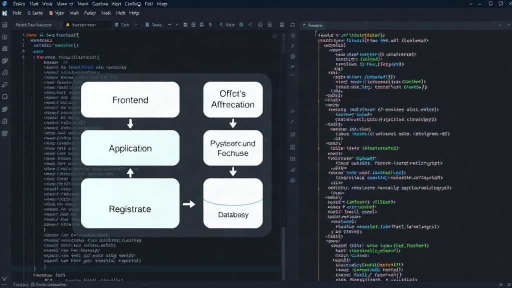 Diagram illustrating a layered microservice architecture with frontend, application, registry, and database components.