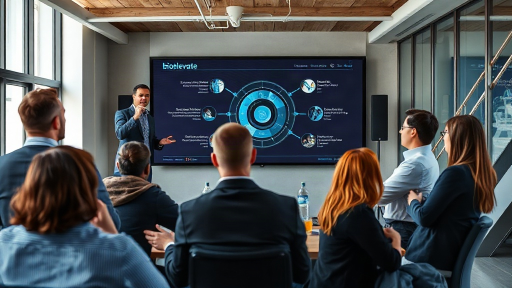 Biolevate CEO presenting the company's AI platform vision at a life sciences conference