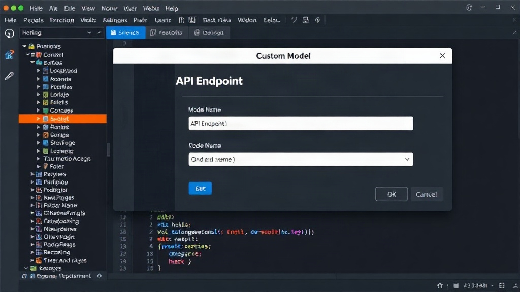 Open WebUI custom model configuration screen showing API endpoint and model name fields