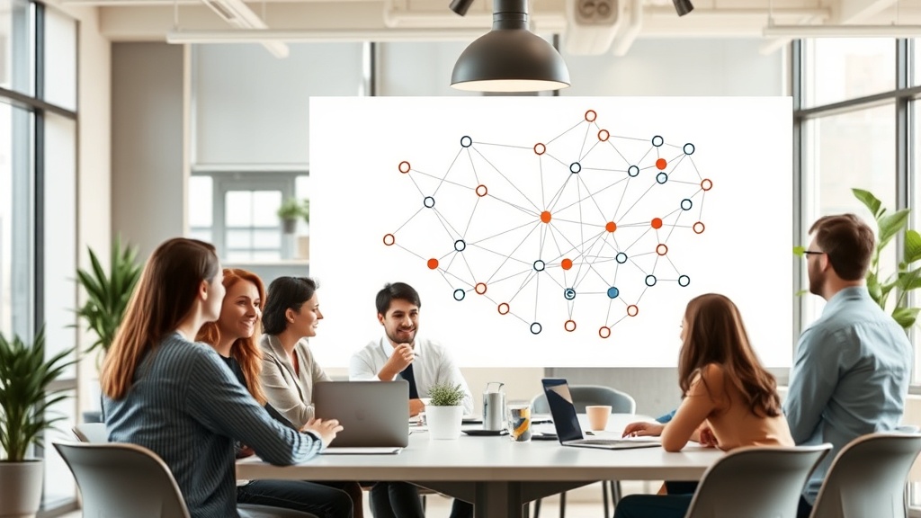 A graphic illustrating a professional network graph with key nodes highlighted