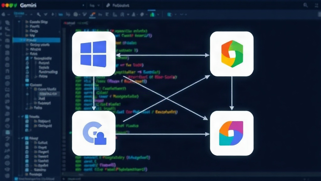 Conceptual graphic illustrating AI assistant connecting to various popular business applications