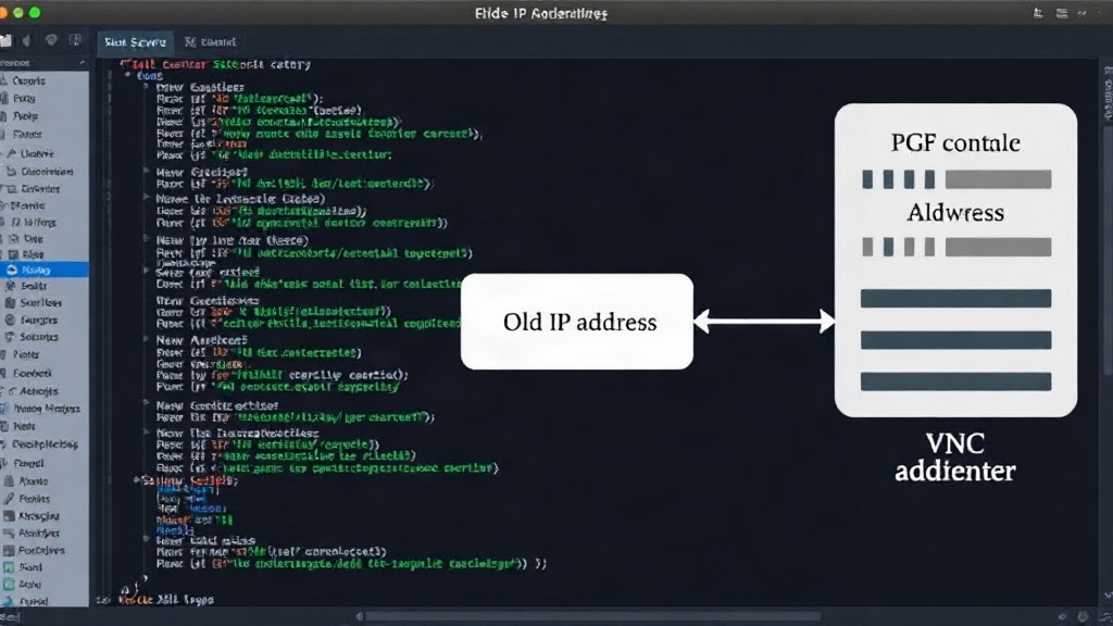 Diagram showing a server with an old IP address and a new IP address after datacenter configuration.