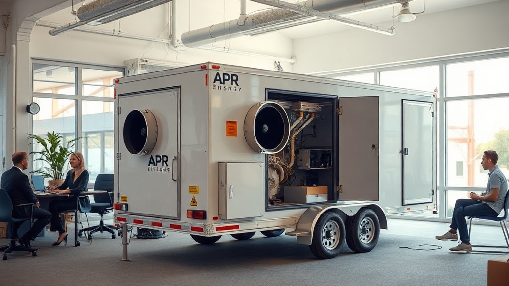 Visual representation of APR Energy's trailer-mounted gas turbine units deployed at a remote site.