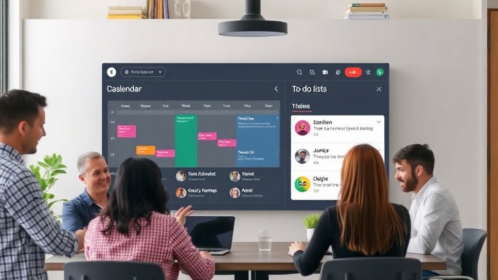 A digital dashboard showing a family calendar, to-do lists, and communication threads.