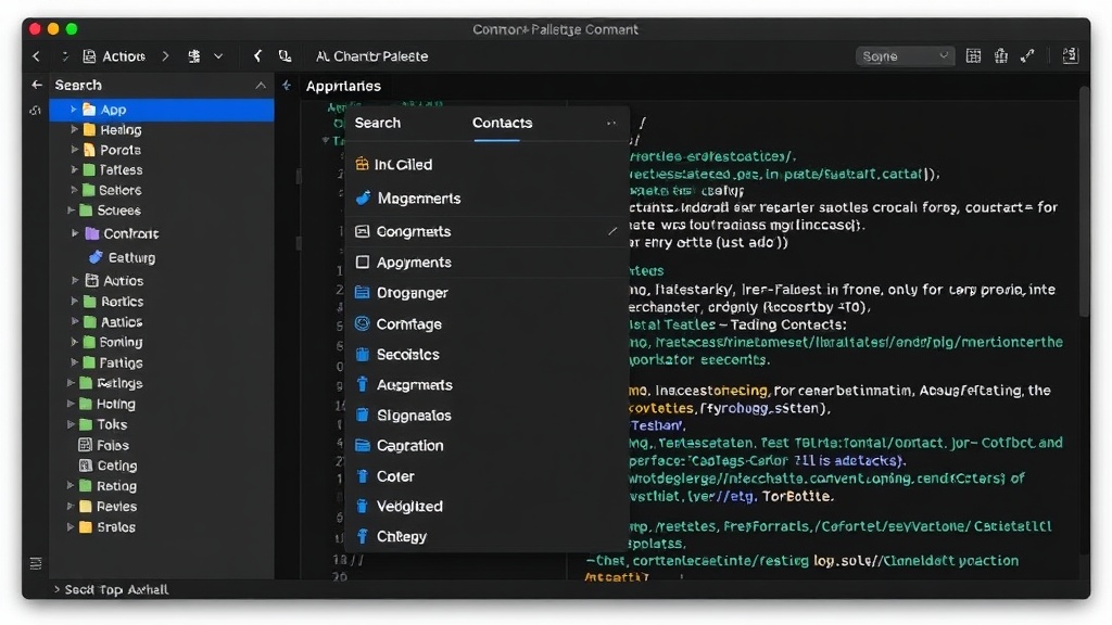 Screenshot of the command palette interface with various app actions listed