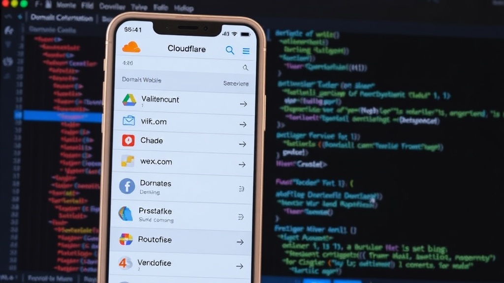 Screenshot of Cloudflare Mobile app interface showing domain list