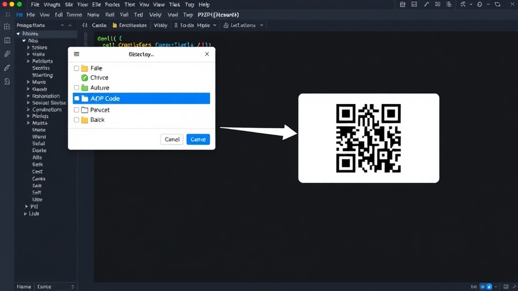 User interface showing file selection and QR code for device discovery