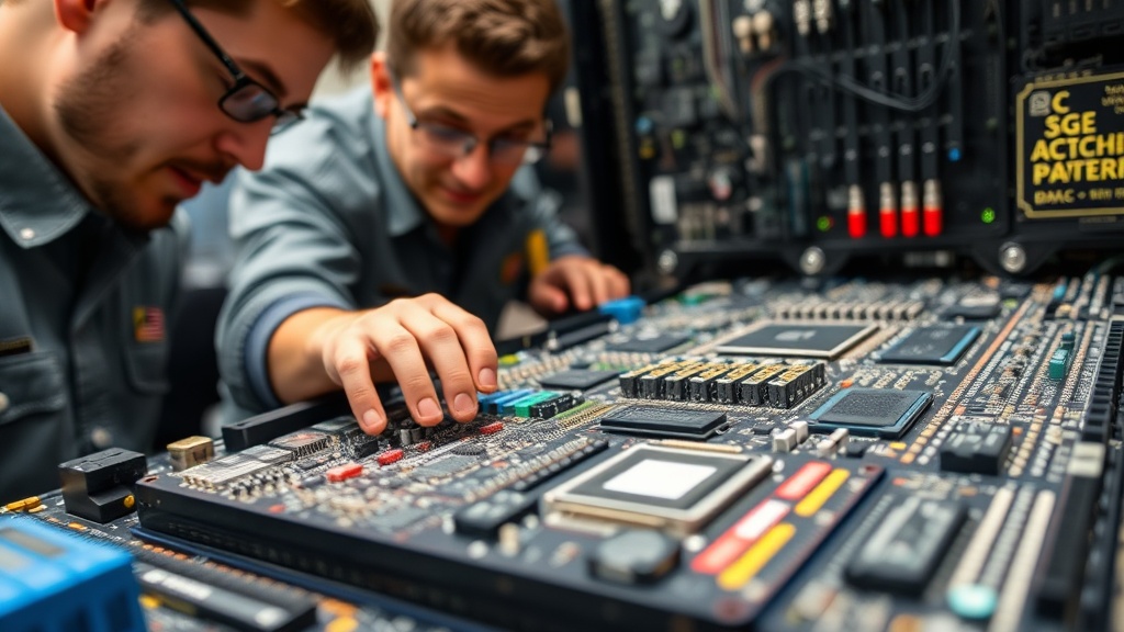 Engineers interacting with a large-scale FPGA-based emulation system