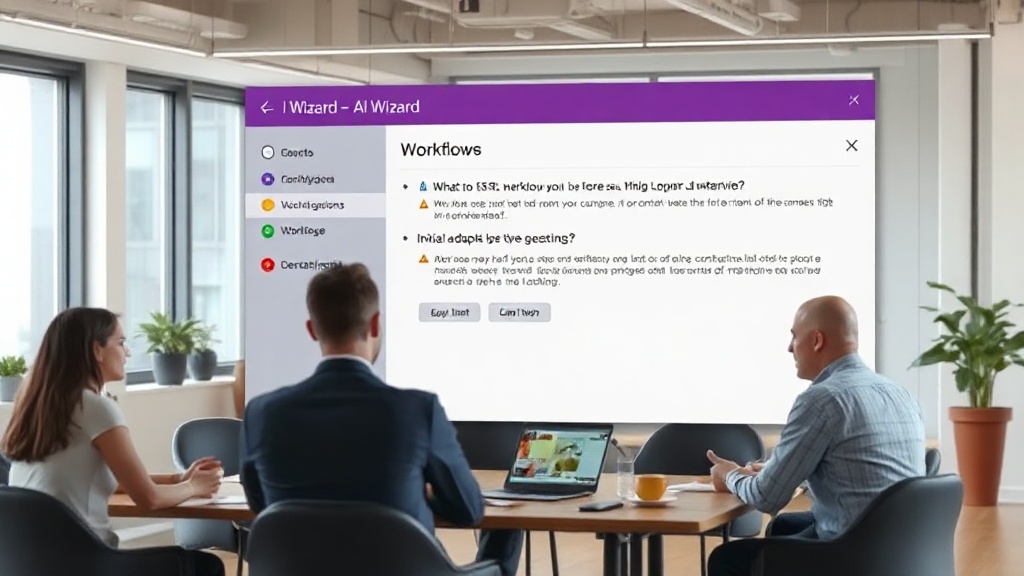 User interface of AI Wizard showing workflow selection and initial adaptive questions.