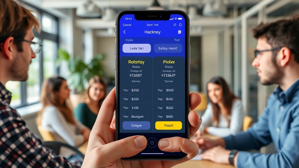 Hackney app interface displaying comparative ride prices from different services.