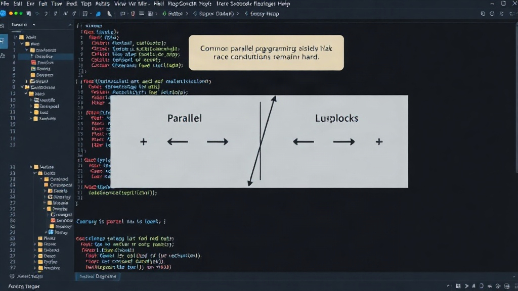 Diagram illustrating common parallel programming pitfalls like race conditions and deadlocks