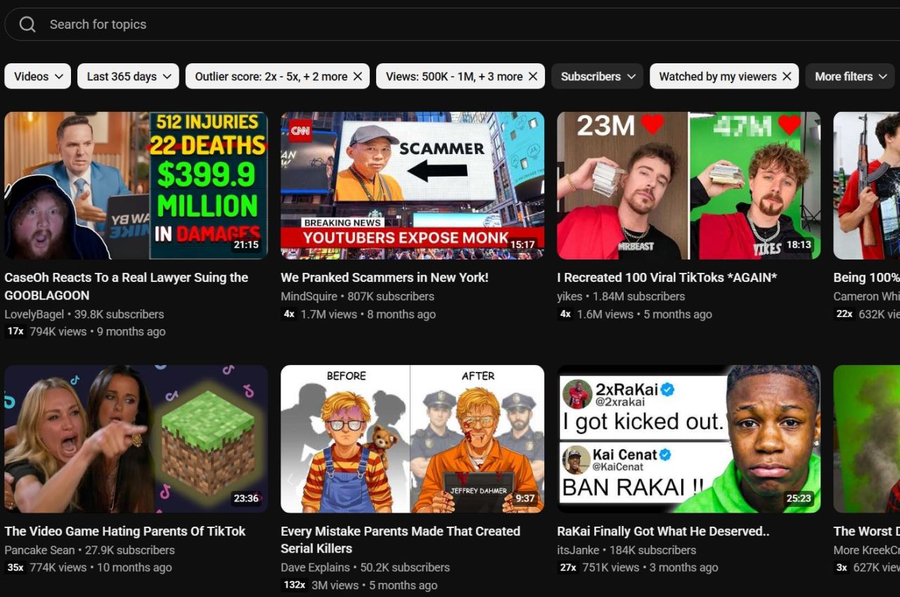 YouTube Studio Research Tab Tests Outlier Multipliers and Viewer Comparison Data