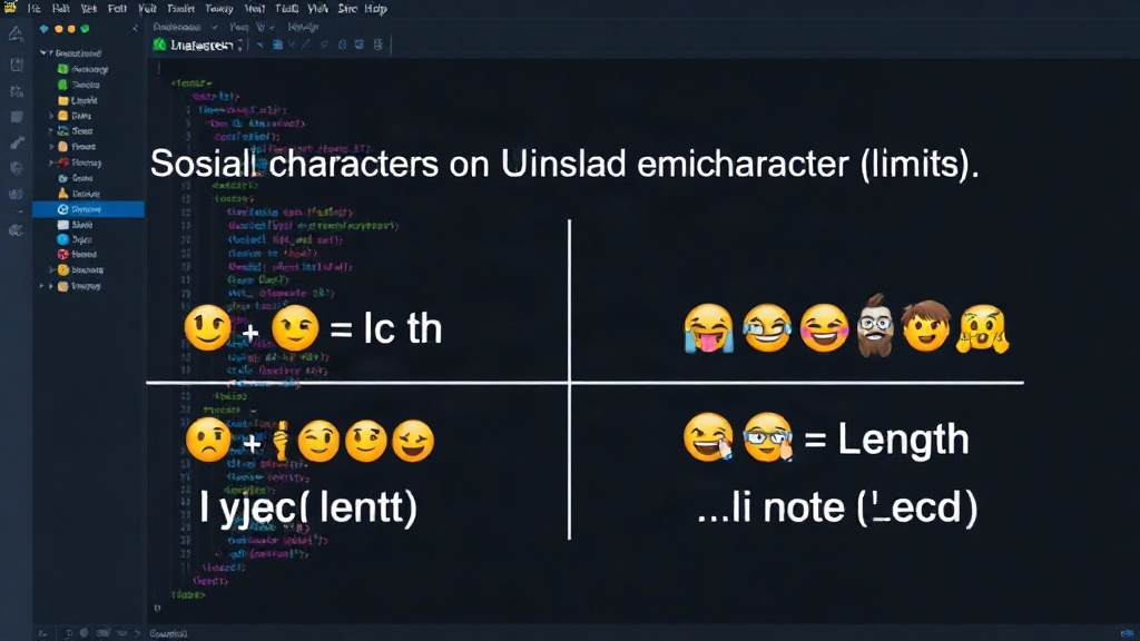 Diagram illustrating the difference between visual characters, Unicode code points, and byte length for complex emojis