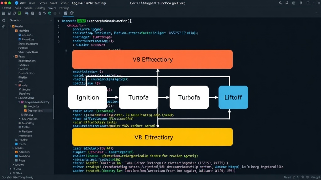 Diagram showing V8's multi-tiered compilation pipeline: Ignition, TurboFan, and Liftoff