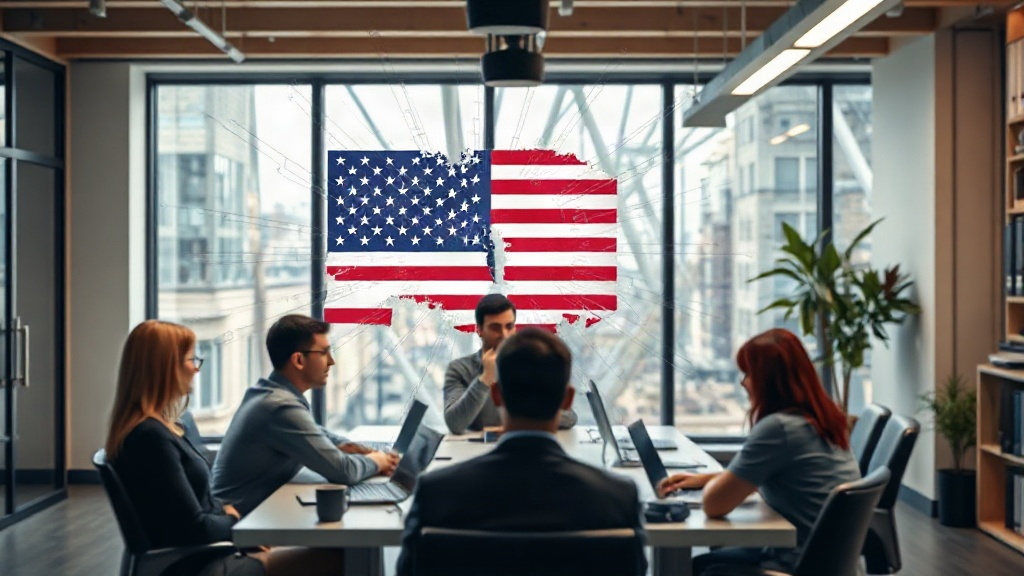 Conceptual graphic representing an AI network with American flag elements