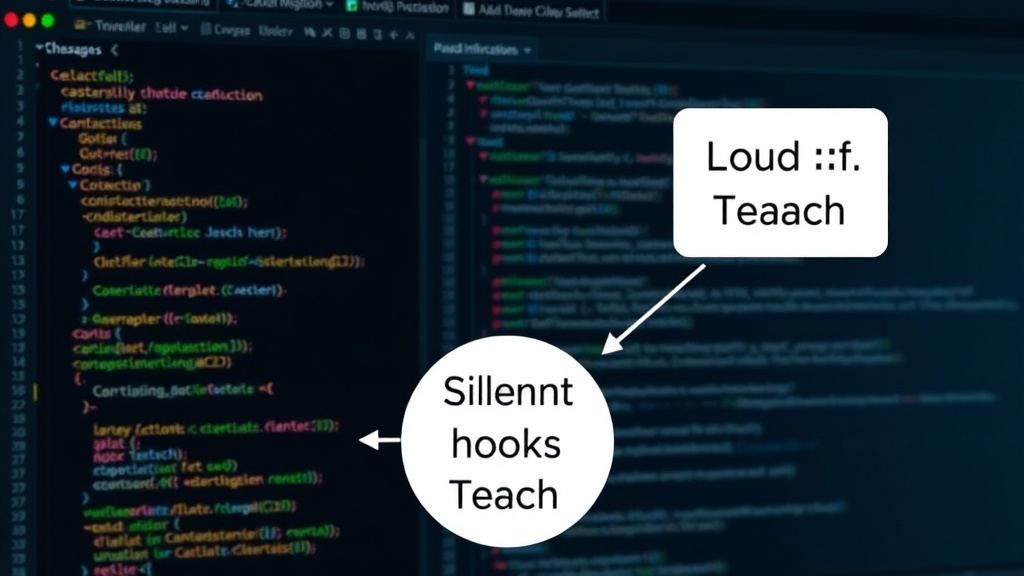 Diagram illustrating the flow of information in an AI coding agent with silent vs. loud hooks