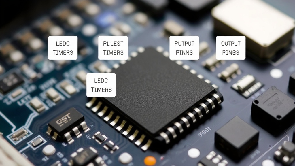 Diagram illustrating the relationship between LEDC timers, channels, and output pins on the ESP32
