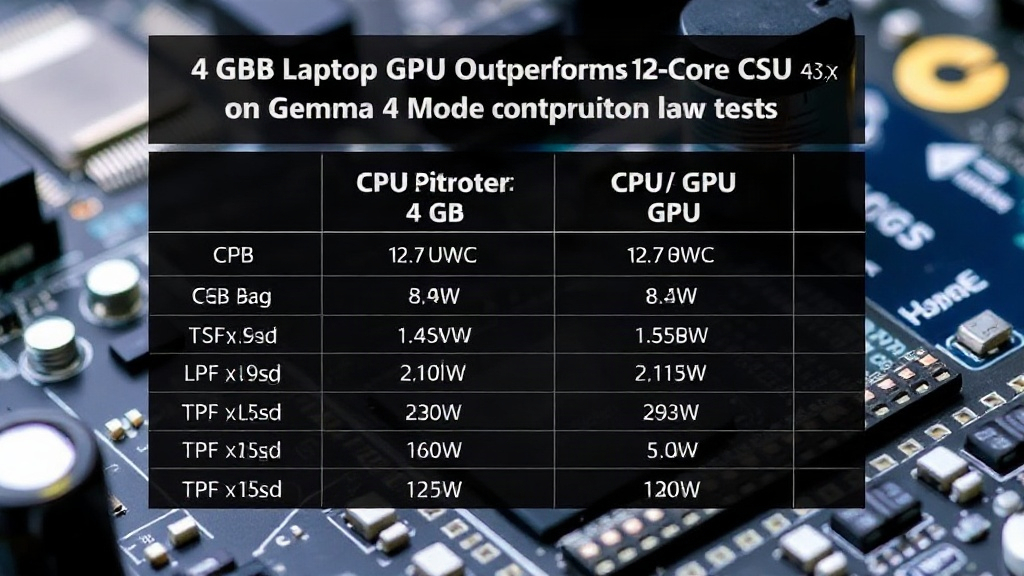 Comparison table showing CPU and GPU specifications for LLM inference test