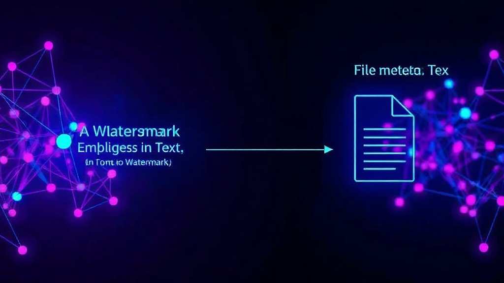 Diagram illustrating the two types of watermarks: one embedded in text, another in file metadata.