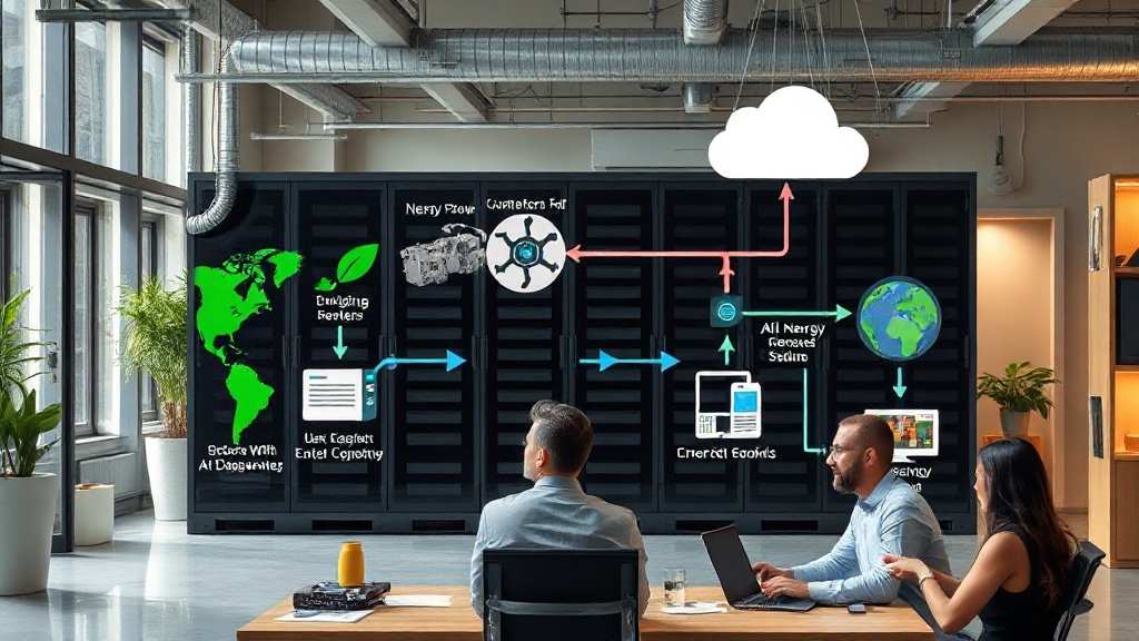 Diagram illustrating the energy flow and cooling systems in a large-scale AI data center.