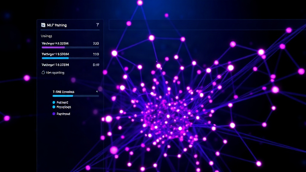 GUI visualizing MLP training, showing weight distributions and t-SNE embeddings.