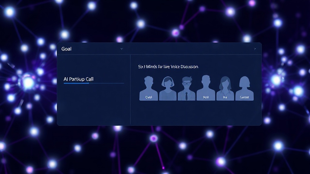 User interface mockup showing goal input and AI participant selection for AI Group Call