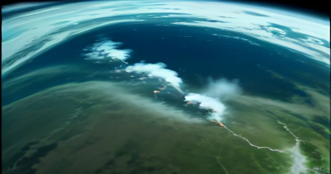 Satellite image showing a visualized methane plume detected over industrial infrastructure