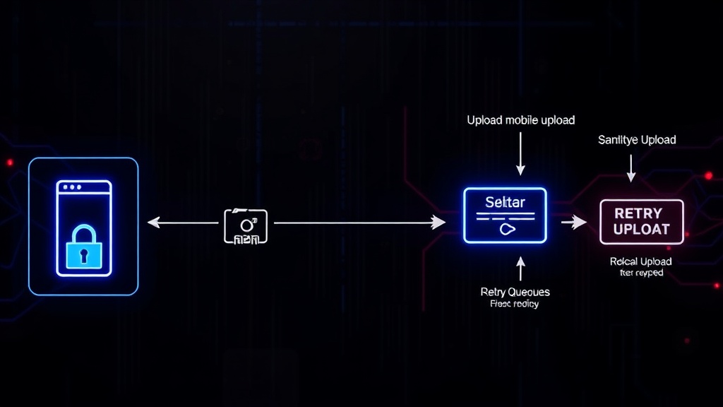 Diagram illustrating the secure mobile upload process, from selection to sanitized upload.