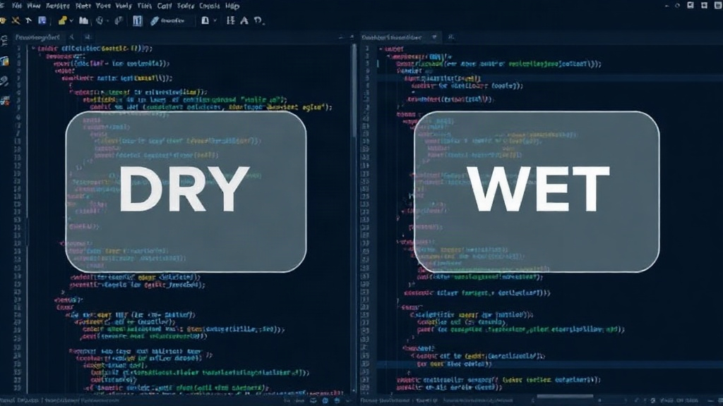 Diagram illustrating the difference between DRY and WET code structures for AI collaboration
