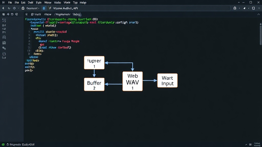 Diagram showing Web Audio API nodes for microphone input and buffer processing