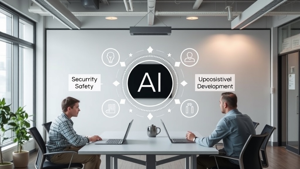 Conceptual graphic illustrating the interconnectedness of AI safety, security, and policy development.
