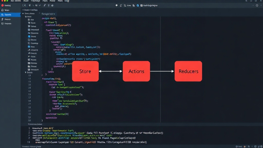 Diagram illustrating Redux's unidirectional data flow with store, actions, and reducers
