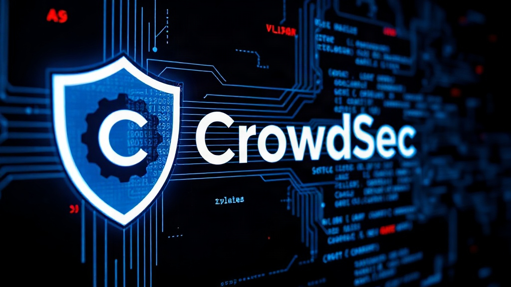 CrowdSec logo with a subtle, abstract representation of code flowing