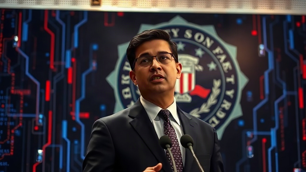 FBI Director Kash Patel speaking at a press conference regarding technology adoption.