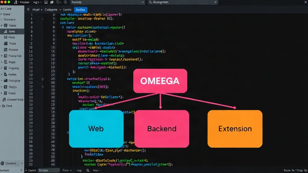 Diagram illustrating OMEGA's unified deploy lane for web, backend, desktop, and extension apps