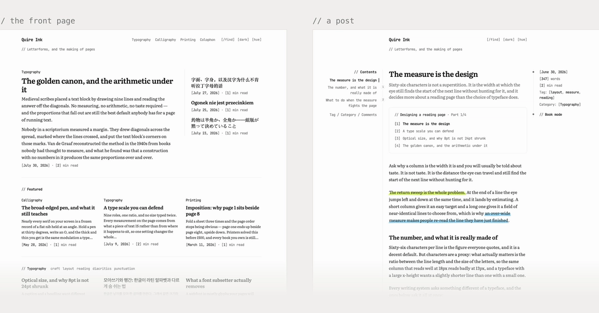 Quire Ink: Self-Hosted Blog Engine Runs on Two SQLite Files and AI