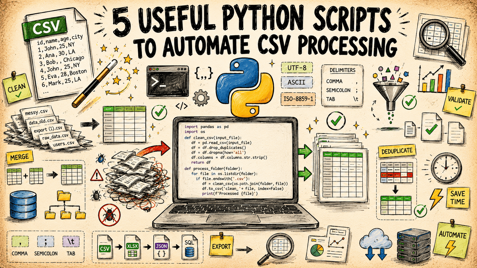 Python Scripts Automate CSV Tasks: Cleaning, Validation, Transformation
