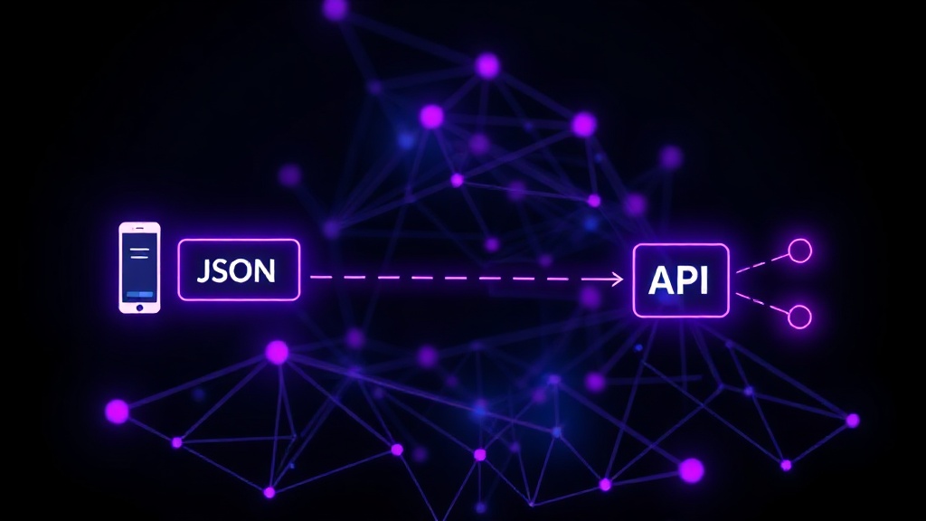 Diagram showing a JSON request being prepared by a client app and passing through an API gateway